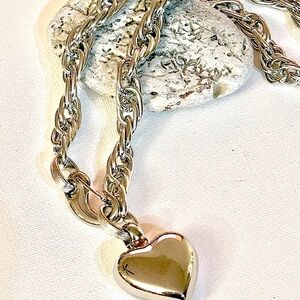 Heart necklace, puff heart pendant necklace, silver necklace, love necklace